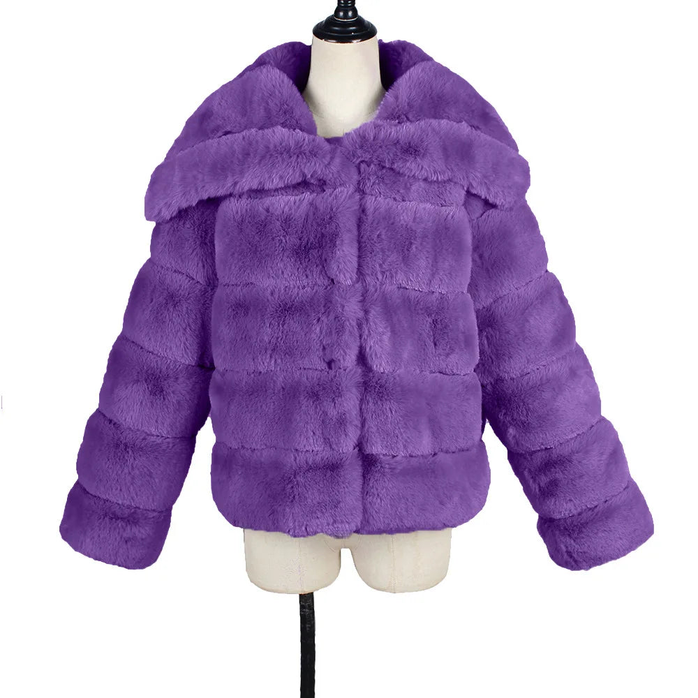 2026 Autumn Winter Turndown Collar Faux Fur Coat Women Casual Long Sleeve Fluffy Plush Jacket Khaki Thick Fake Fur Warm Cardigan