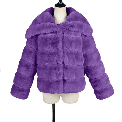 2026 Autumn Winter Turndown Collar Faux Fur Coat Women Casual Long Sleeve Fluffy Plush Jacket Khaki Thick Fake Fur Warm Cardigan