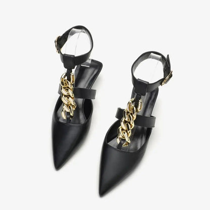 Women's Sandals Summer 2025 Design Metal Chain Adjustable Buckle Female Luxury Heeled Shoes Fashion Party Banquet Heels Ladies