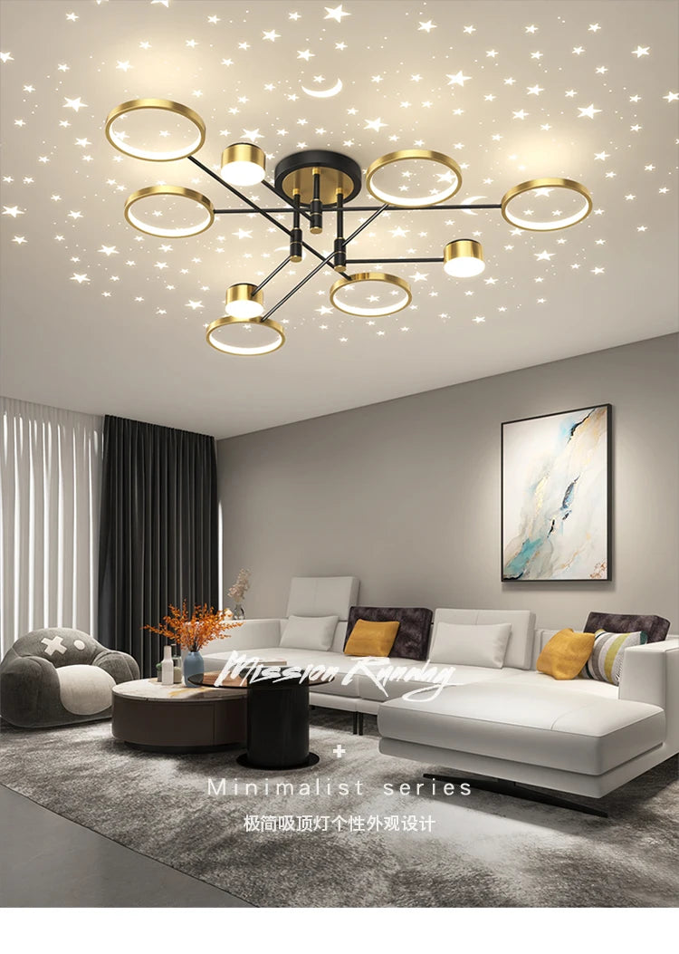 2025 New Chandeliers Romantic Starry Modern Ceiling Light Fixture 6 Lights White Creative Home Stepless Dimmable Ceiling Lamp