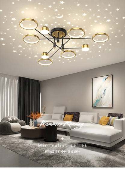 2025 New Chandeliers Romantic Starry Modern Ceiling Light Fixture 6 Lights White Creative Home Stepless Dimmable Ceiling Lamp