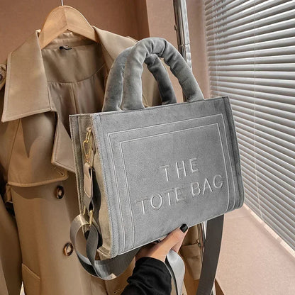 Female Square Tote Crossbody Bag Aesthetic Velour Elegant Letter Print Ladies Shoulder Bags Top Handle Women's Charisma Handbags