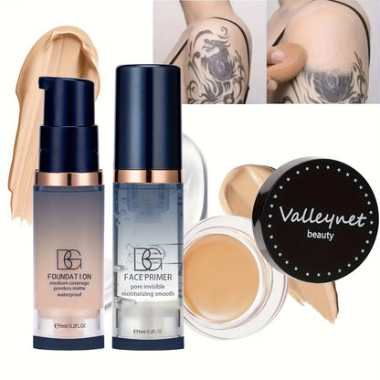 3pcs/Set Velvet Face Set,Foundation+Primer+Concealer,Waterproof and Long lasting Matte Effect,Suitable for Beginners,Travel Set.
