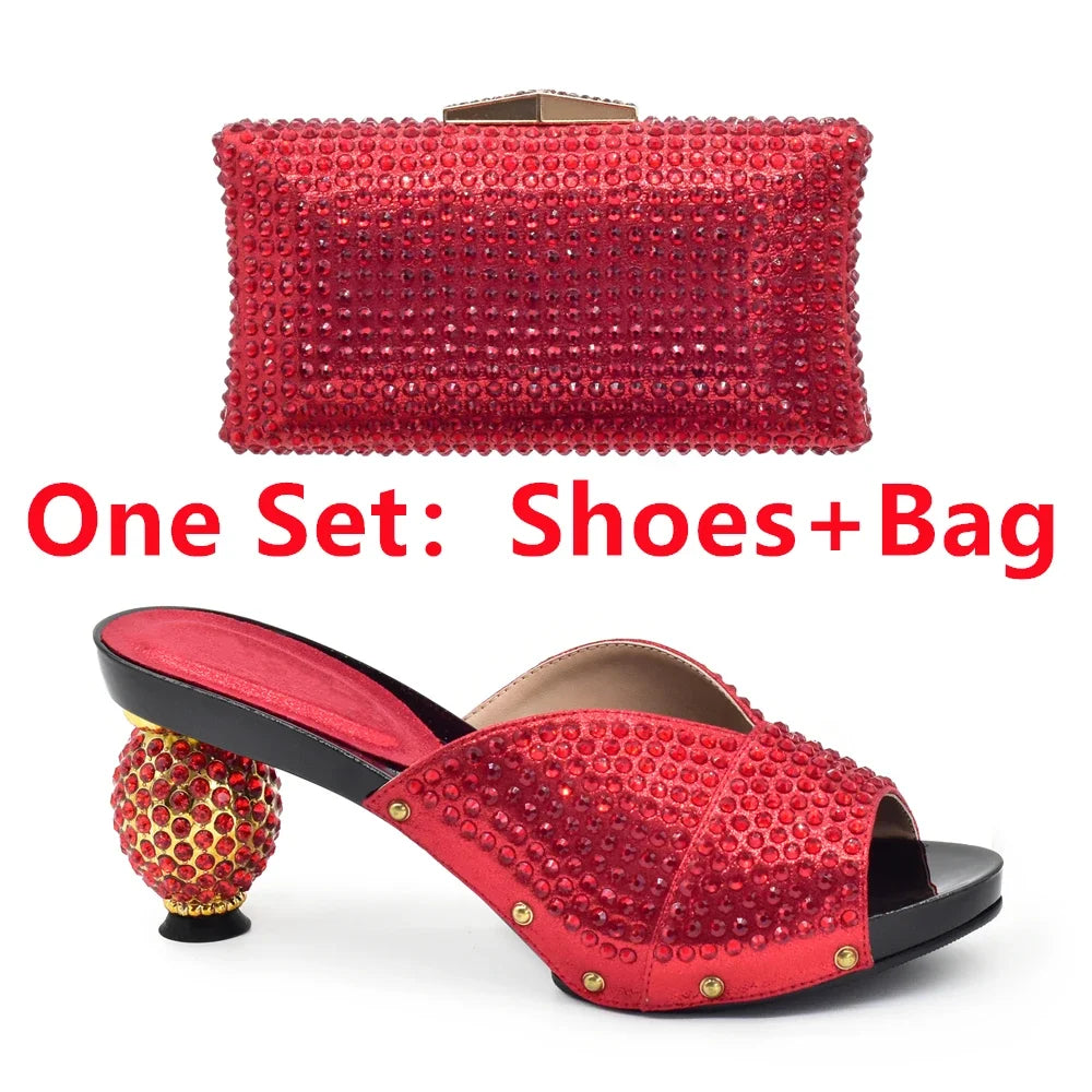 New Design Italian Shoe and Bag Set 2026 Wedding Shoes Bride Women Shoe and Bag Set Decorated with Rhinestone Luxury Shoes