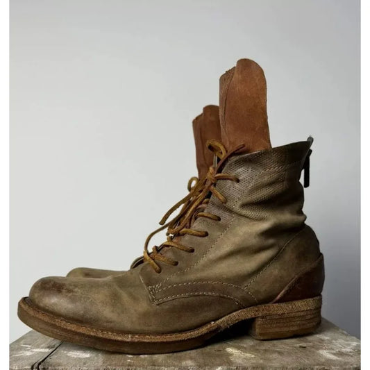 Vintage Men's Genuine Leather Wash Water Old Leather Boots Motorbike Cycling Shoes Four Seasons Outdoor Casual Work Shoes