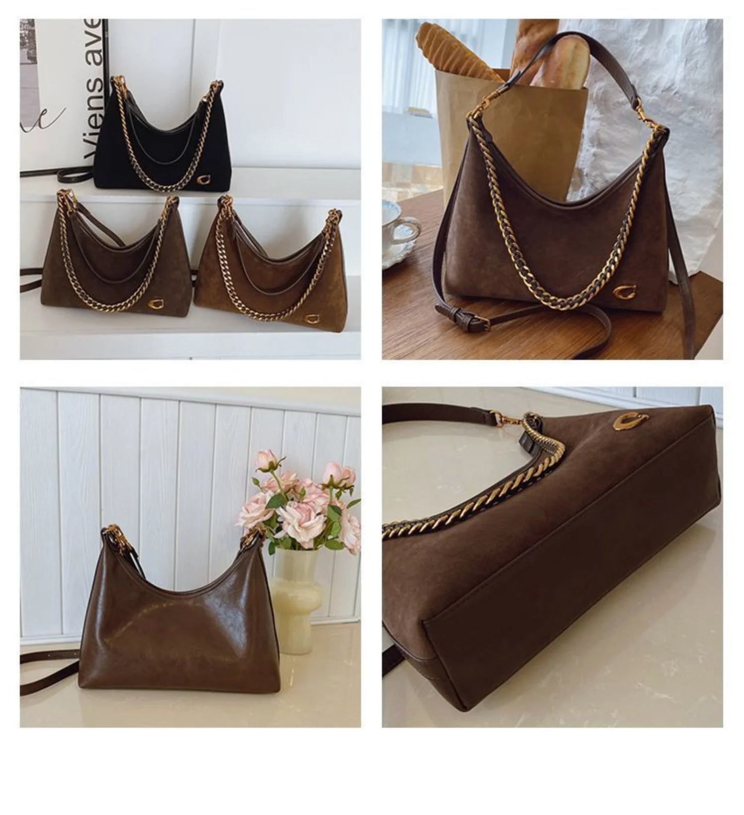 Women's New Light Luxury Fashionable High-End Black Suede Shoulder Crossbody Bag,Versatile for Commuting,Large Capacity Tote Bag