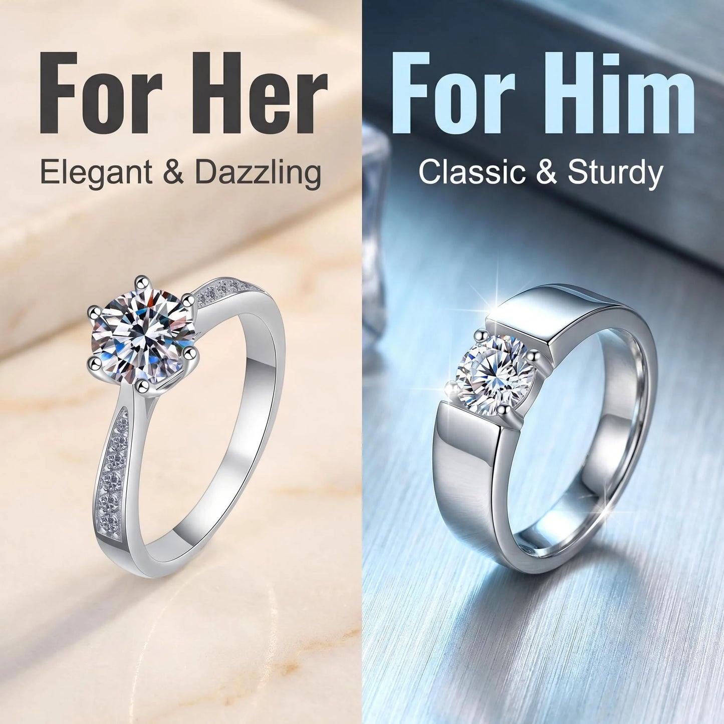 BJXMOSO Real Moissanite 925 Sterling Silver Couple Ring for Women Man Wedding Jewelry Engagement Imitation Diamond Fashion Gifts