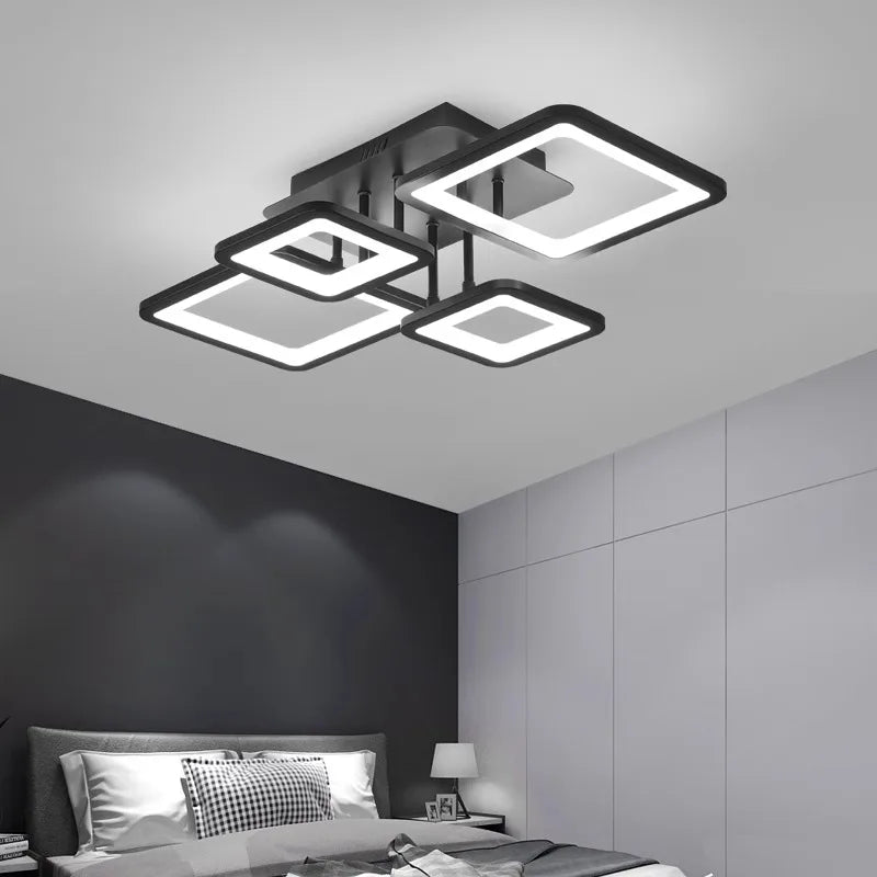 Creative Grid LED Ceiling Light Luxury Villa Hall Black Living Room Decor Dining Room Ceiling Chandelier Home Lustre Fixture