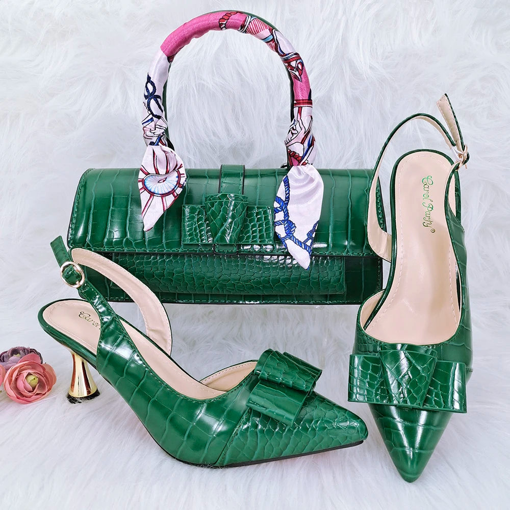 Doershow new come Matching Women Shoe and Bag Set Decorated brown Nigerian Shoes and Bag Set Italy Shoes and Bag set  HFG1-16