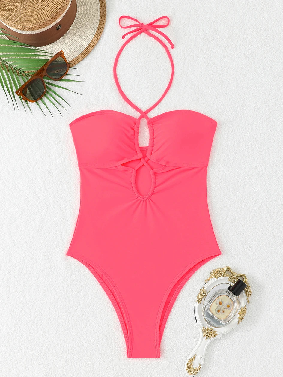 Sexy Halter Bathing Suit Woman Bandeau Swimwear One Piece Women's Swimsuit 2026 Female Bathwear Swimming for Beach Wear Monokini