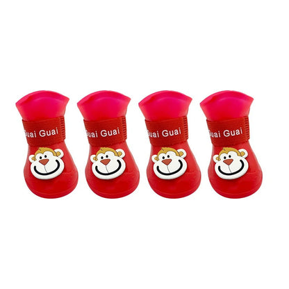 4pcs/set Waterproof Pet Dog Shoes Anti-slip Rain Boots Footwear for Small Cats Dogs Puppy Dog Pet Booties Pet Paw Accessories
