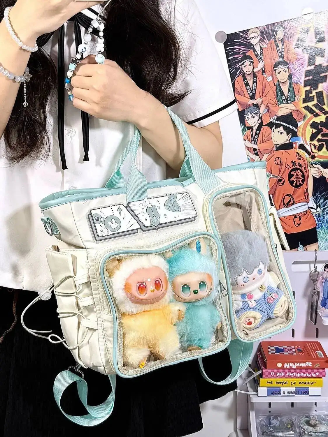 New Y2K Cute Ita Shoulder Bag Large Capacity Backpacks Lolita Girl Transparent Cosplay Handbags DIY Badge Display Crossbody Bags