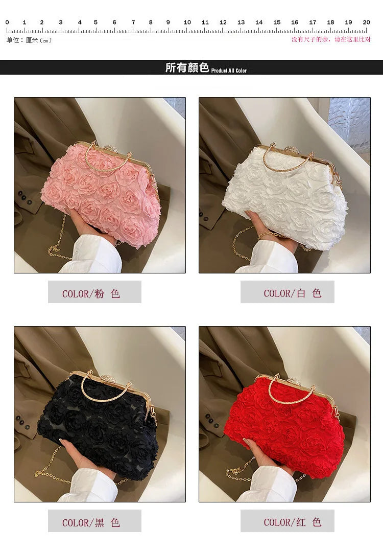 Luxury Satin Floral Bride Party Evening Clutch Bag Women Wedding Purses and Handbags Small Shoulder Chain Bag Designer Bag