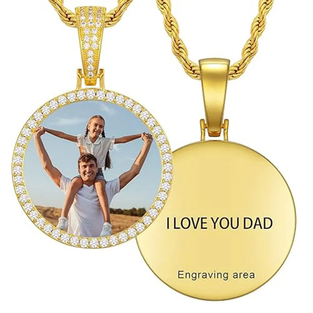 FLEXKING VVS1 Moissanite Circle Chain Pendant Custom Personalizde Photo Pendant Necklace Memory Gift