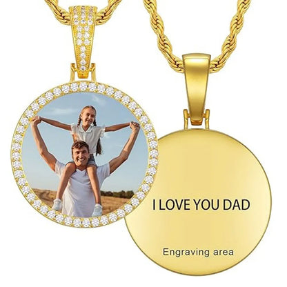 FLEXKING VVS1 Moissanite Circle Chain Pendant Custom Personalizde Photo Pendant Necklace Memory Gift