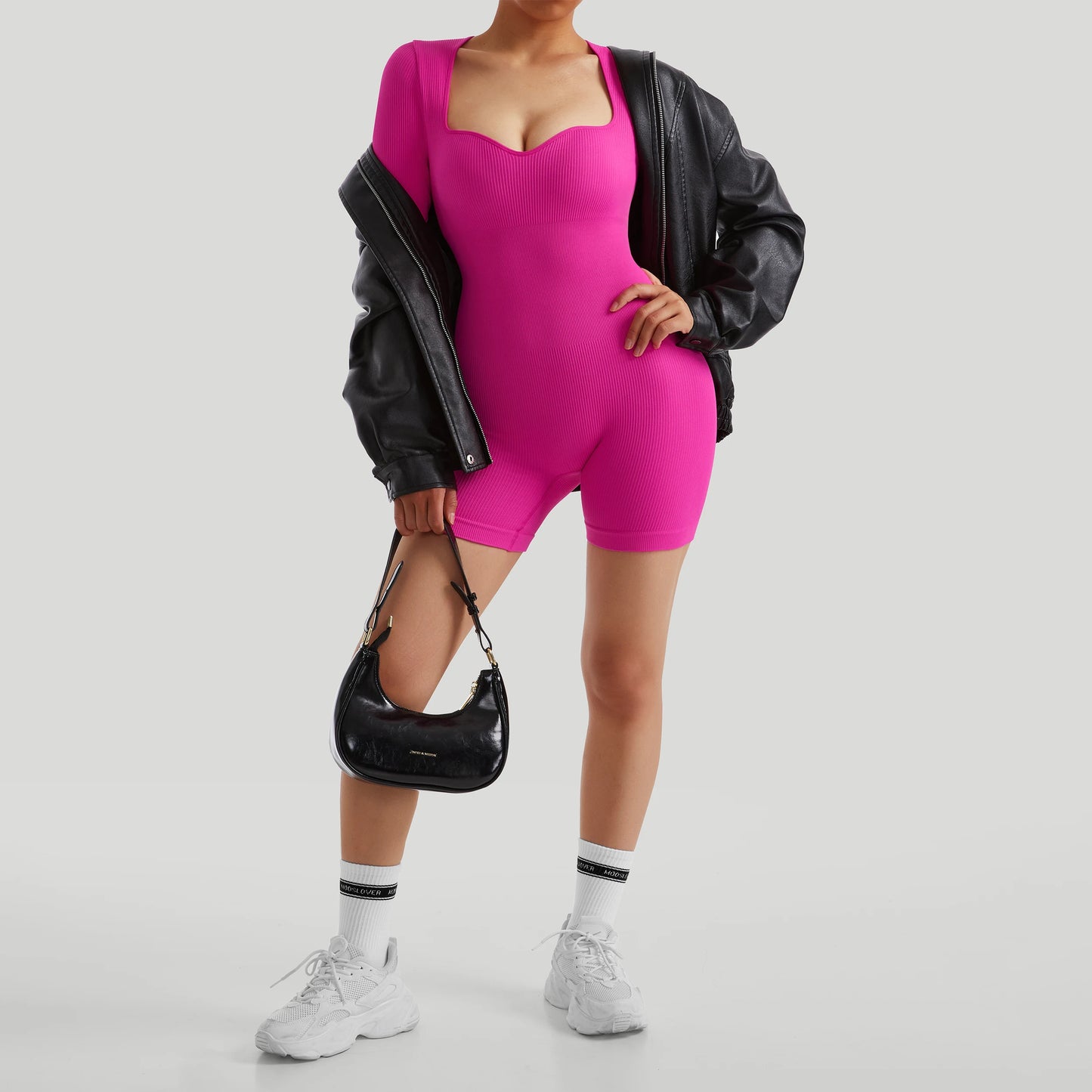 Women Jumpsuits Workout Seamless Yoga Ribbed Bodycon One Piece Sportwears Long Sleeve Short Leggings Romper Jumpsuit Femme