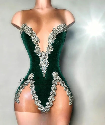 Sexy Short Prom Dresses With Crystal Diamond Customized Birthday Cocktail Gown Aso Ebi Scoop Neck Mini Homecoming Party Gowns