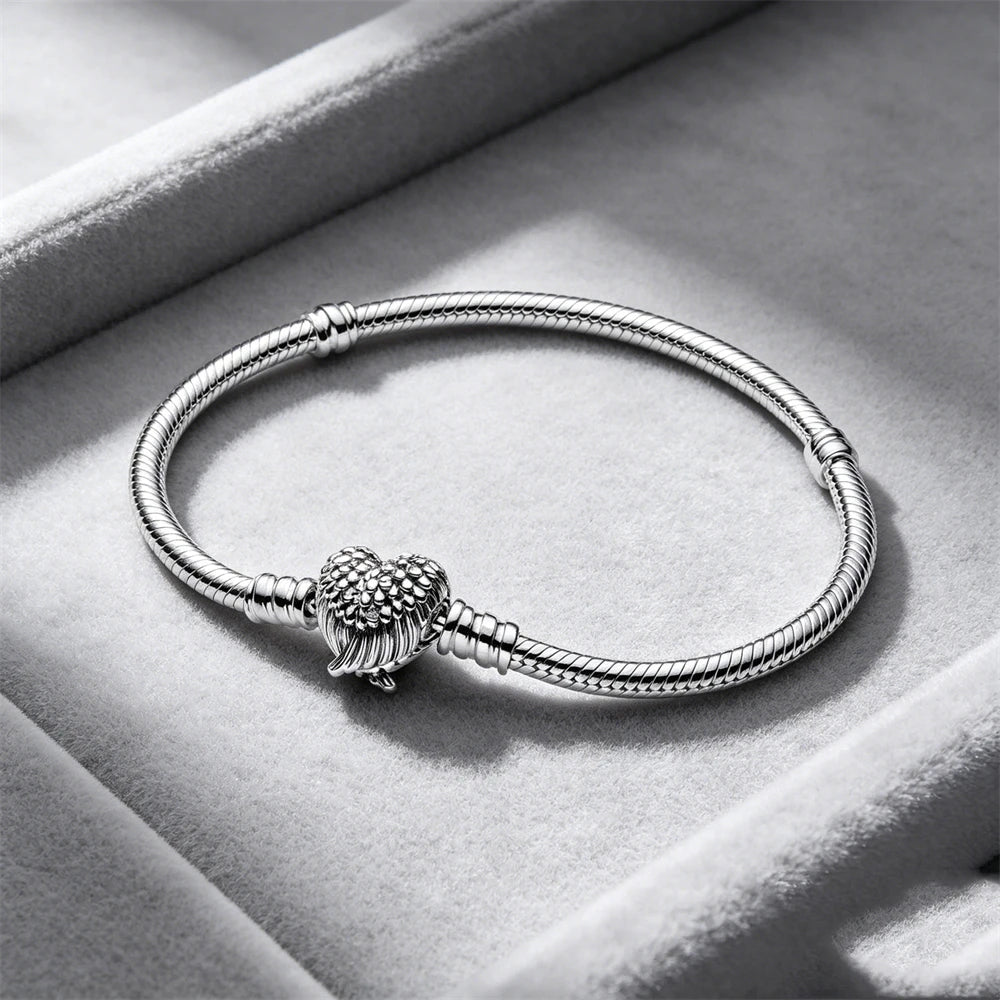 2026 Hot Selling 925 Silver Heart Shaped Buckle Snake Chain Sparkling Zircon Original Bracelet Women Fashionable Luxury Jewelry