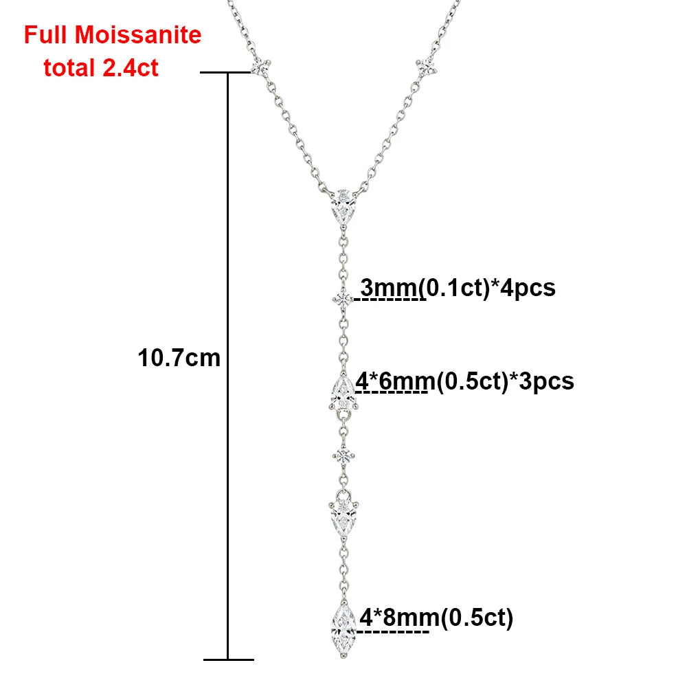2.4cttw Waterdrop Shape Moissanite Pendant Necklace for Women Pear/Marquise/Round Cut Lab Diamond S925 Silver Y-Style Jewelry