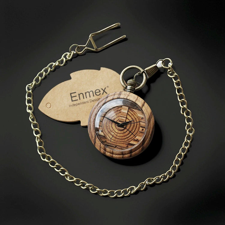Wooden pocket watch with tree ring pattern, metal chain sweater pendant watch, unisex pocket watch, exquisite holiday gift