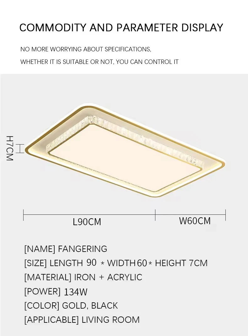 Luxury Living Room Lights Lustre Home Decoration LED Ceiling Lamp Modern Square Acrylic Gold Hall Bedroom Dining Room Fixtures