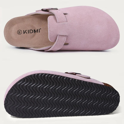Litfun New Fashion Women's Clogs with Adjustable Strap Cork Footbed Leather Mules with Arch Support Unisex Outdoor Potato Shoes