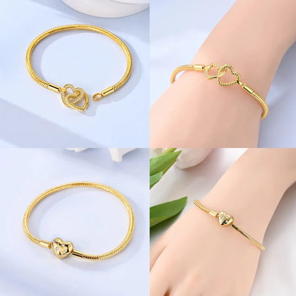 Silver 925 Bracelet Original Bracelets Colorful Zircon Heart Flower Cat Snake Chain For DIY Charms 17-20CM Luxury Jewelry Gifts