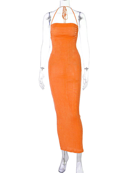 Sexy Long Shoulder Strap Open Back Backless Bodycon Maxi Dress Women Sleeveless Halter Skinny Long Dress Club Party Vestidos