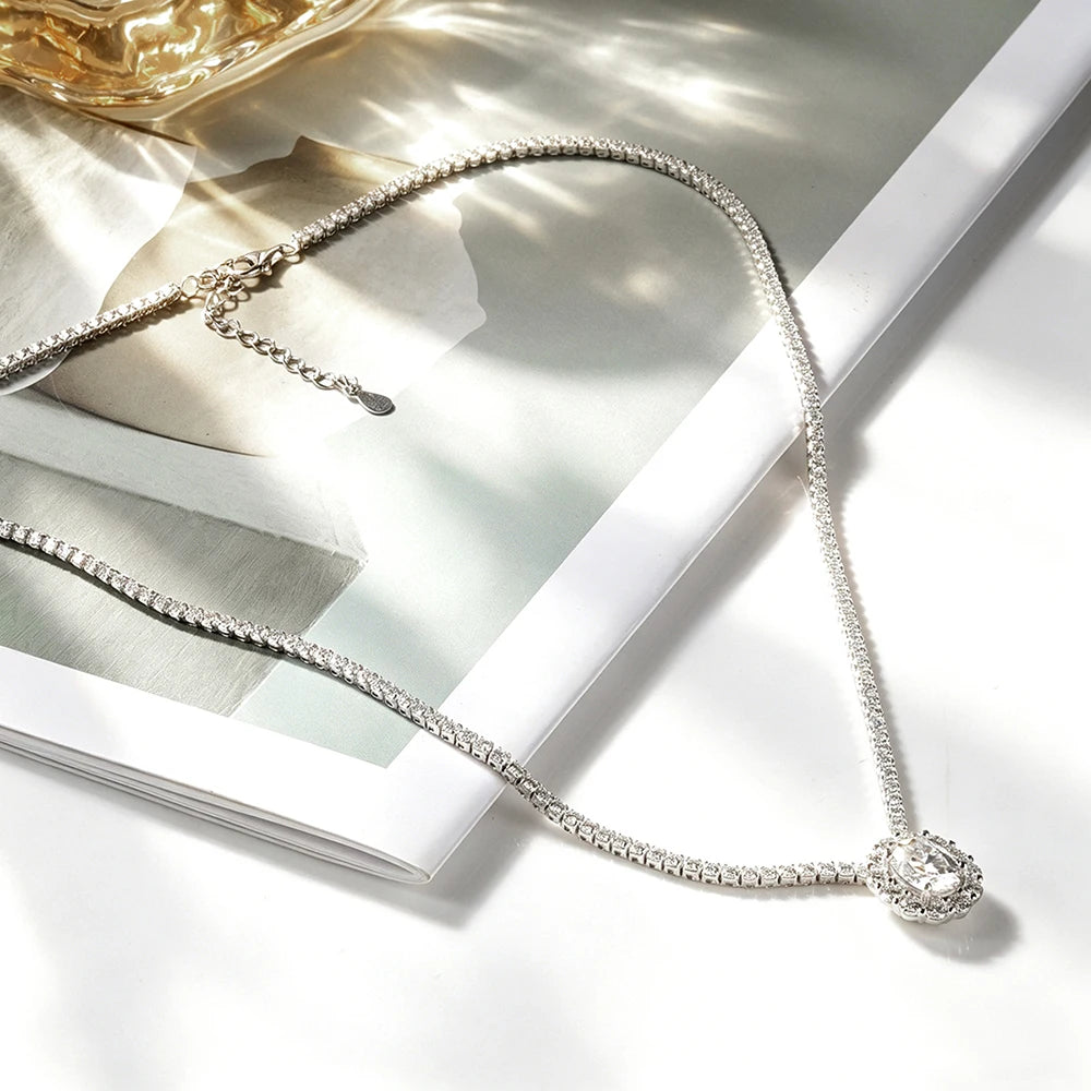 HORRIPAL D VVS1 All Moissanite Necklace for Women S925 Sterling Silver GRA Certified A Set Elegant Luxury Wedding Fine Jewelry