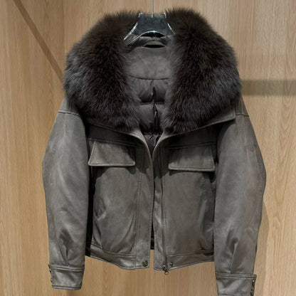 Women's Winter Genuine Fur Coat Cold Weather with Big Collar Mink Coat Thermal Outerwear for Casual City Fashion Wear Windproof