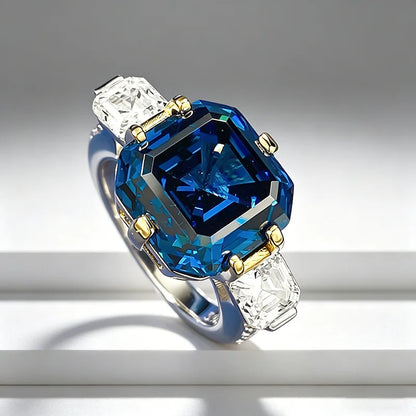 Luxury 18K white Solid Platinum PT950 certifid royal sapphire Ascher 12*12 zircon set high jewelry
