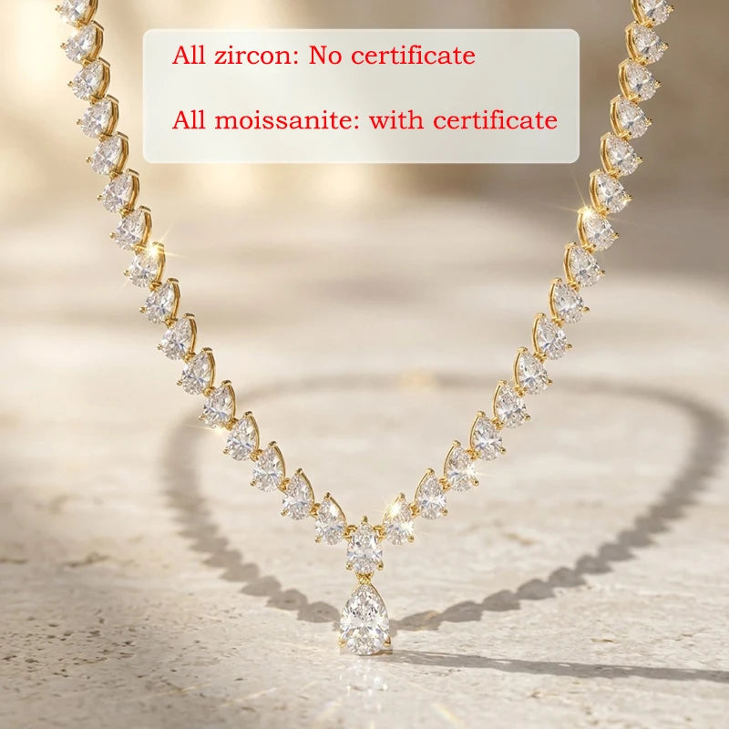 Smyoue New Pear Cut D VVS1 All Moissanite Necklace for Women 18K Plated Wedding Party S925 Pure Silver Lab Diamond Jewelry Gifts