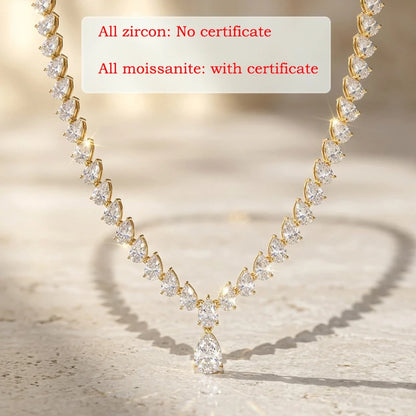 Smyoue New Pear Cut D VVS1 All Moissanite Necklace for Women 18K Plated Wedding Party S925 Pure Silver Lab Diamond Jewelry Gifts