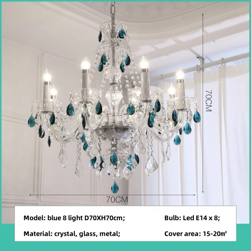 French Romantic Crysatl Candle Chandelier Luxury Glass Pink E14 Pendant Lights Living Room Art Decor Led Lamparas Bedroom Lamp