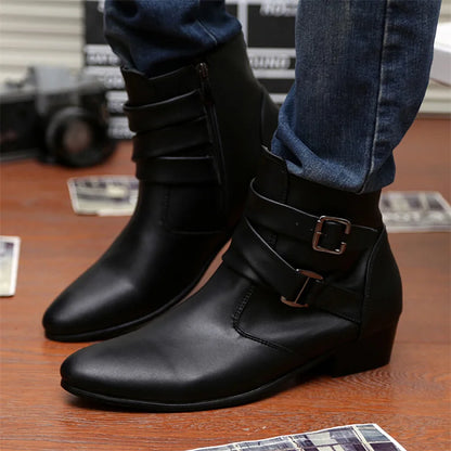 Leather Chelsea Boots Men Designer 2024 White Dress Boots Men Casual High top Buckle Strap Formal Shoes Men Motorcycle Boots