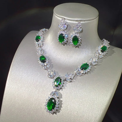 Hot New Luxury Pendant Necklace Female Earrings Set Imitation Moissanite Diamond Explosion Flash  Jewelry Set