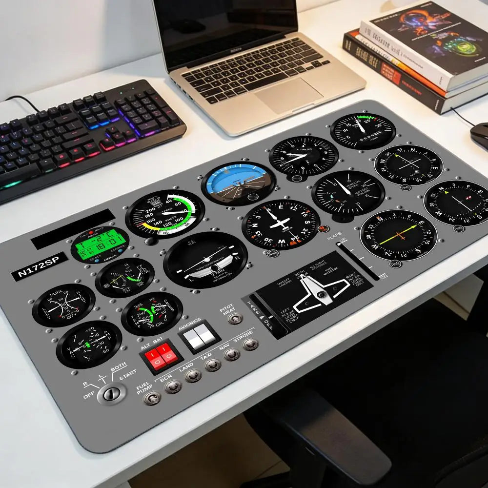 Aviation Flight Simulator Cabin Instruments Mouse Pad with Edge Locking Process, 1000×500, Washable Anti-Slip XXL Mouse Pad