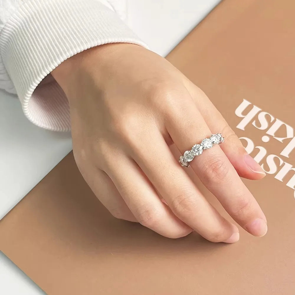 FEOBUR 5mm D Color Moissanite Ring with Certificate Women S925 Sterling Silver Full Diamond Eternity Band Wedding Jewelry Gift