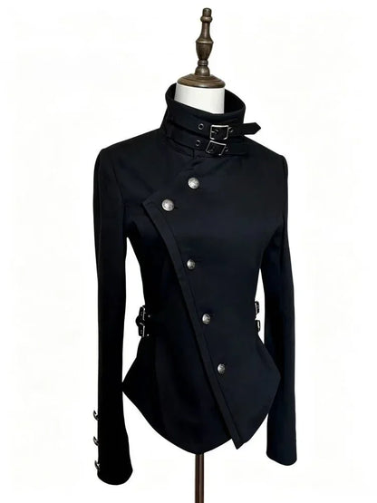 American Vintage Subculture Punk Jacket Long Sleeve Black Coat Slim Gothic Streetwear Casual Outerwear Daily Outfits 2026