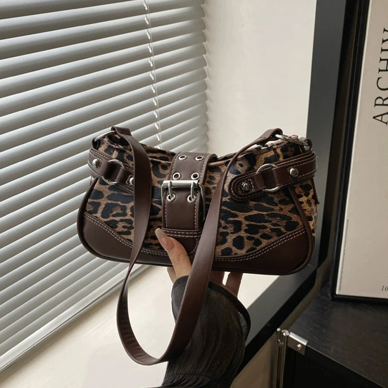 Fashion PU Shoulder Bags Leopard Print Retro Messenger Bag Large Capacity Underarm Bag Women Daily Use Handheld Bag