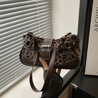 Fashion PU Shoulder Bags Leopard Print Retro Messenger Bag Large Capacity Underarm Bag Women Daily Use Handheld Bag