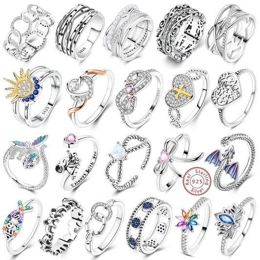 Original 925 Sterling Silver Ring Sun Star Moon Love Bowknot Sunflower Ring For Women Wedding Anniversary Ring Jewelry Gift