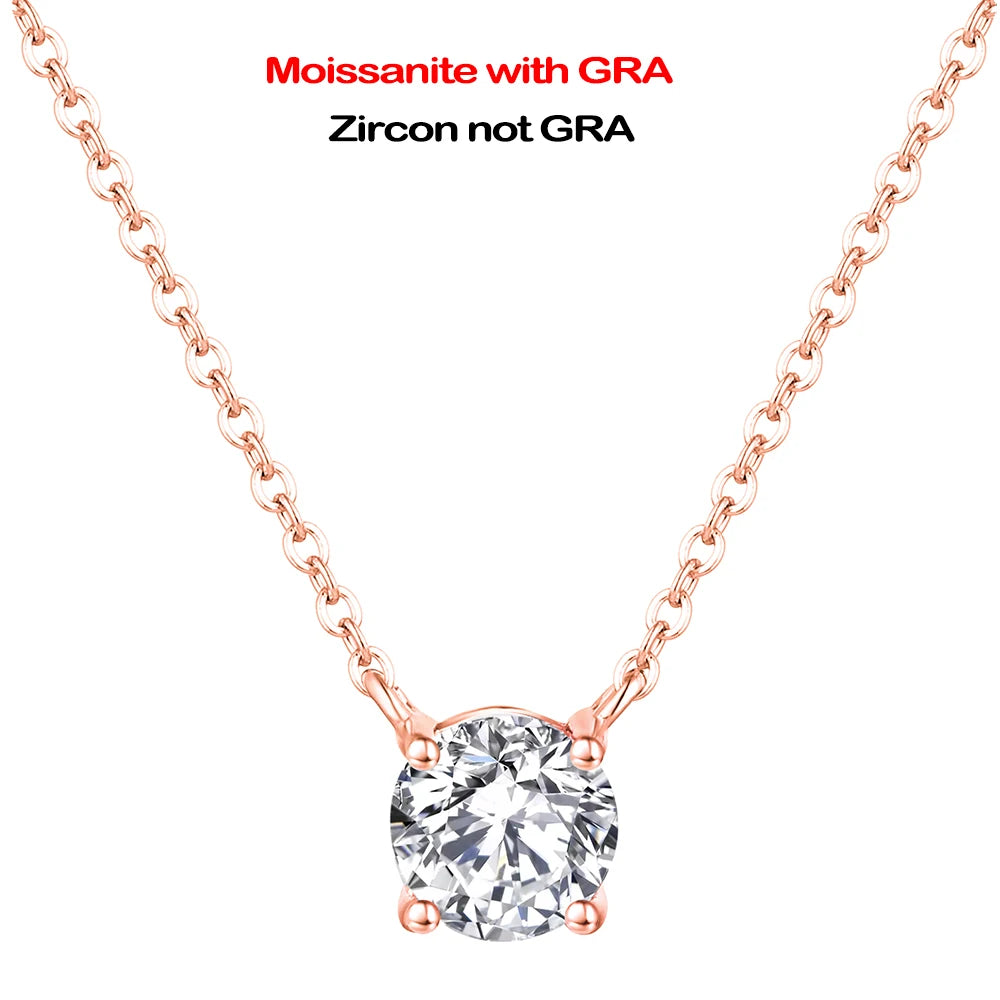 0.5/1/2ct Round Cut Solitaire Diamond Moissanite Pendant Necklace for Women 925 Sterling Silver Wedding Bridal Neck Chain GRA