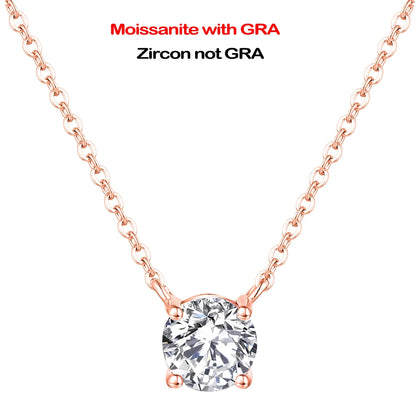 0.5/1/2ct Round Cut Solitaire Diamond Moissanite Pendant Necklace for Women 925 Sterling Silver Wedding Bridal Neck Chain GRA
