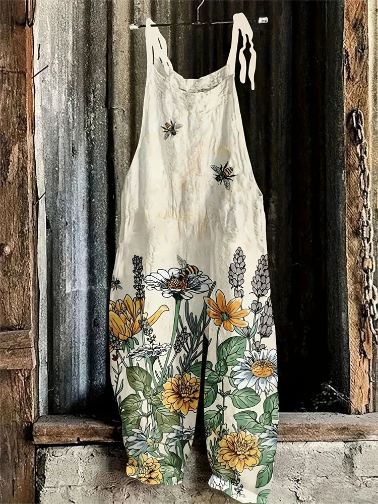 New Women's Sling Bodysuit Pants Sleeveless Floral Printed Wide Leg Pants Casual Outdoor Loose Backless Comfortable Breathable