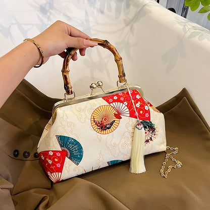 Designer Bamboo Handle Handbag Retro Embroidery Women Evening Bag High-end Nylon Crossbody Bag Luxury Lady Shoulder Bags Satchel
