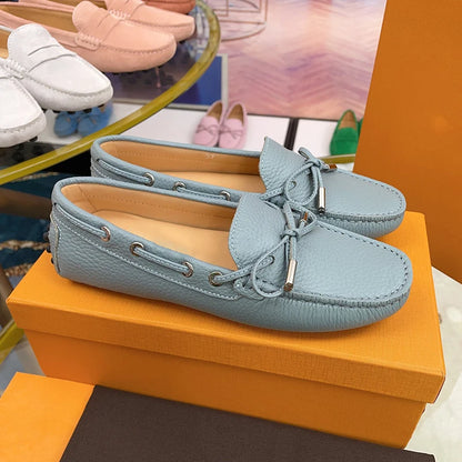 Spring Summer Ladies Genuine Leather Comfortable Slip-On Soft Bottom Driving Casual Flat Office Lazy Person Loafers Shoes