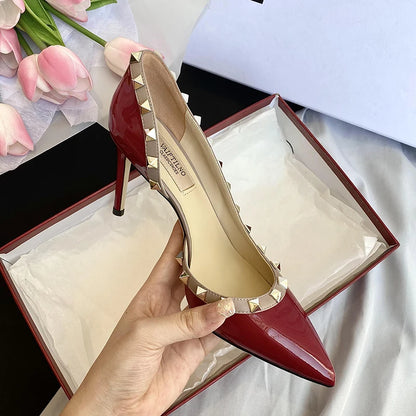 Luxury Brand Women's Shoes Woman Sandals Summer Rivets High Heels Side Empty Female Leather Fashion Prom Ladies Shoes Women 2026