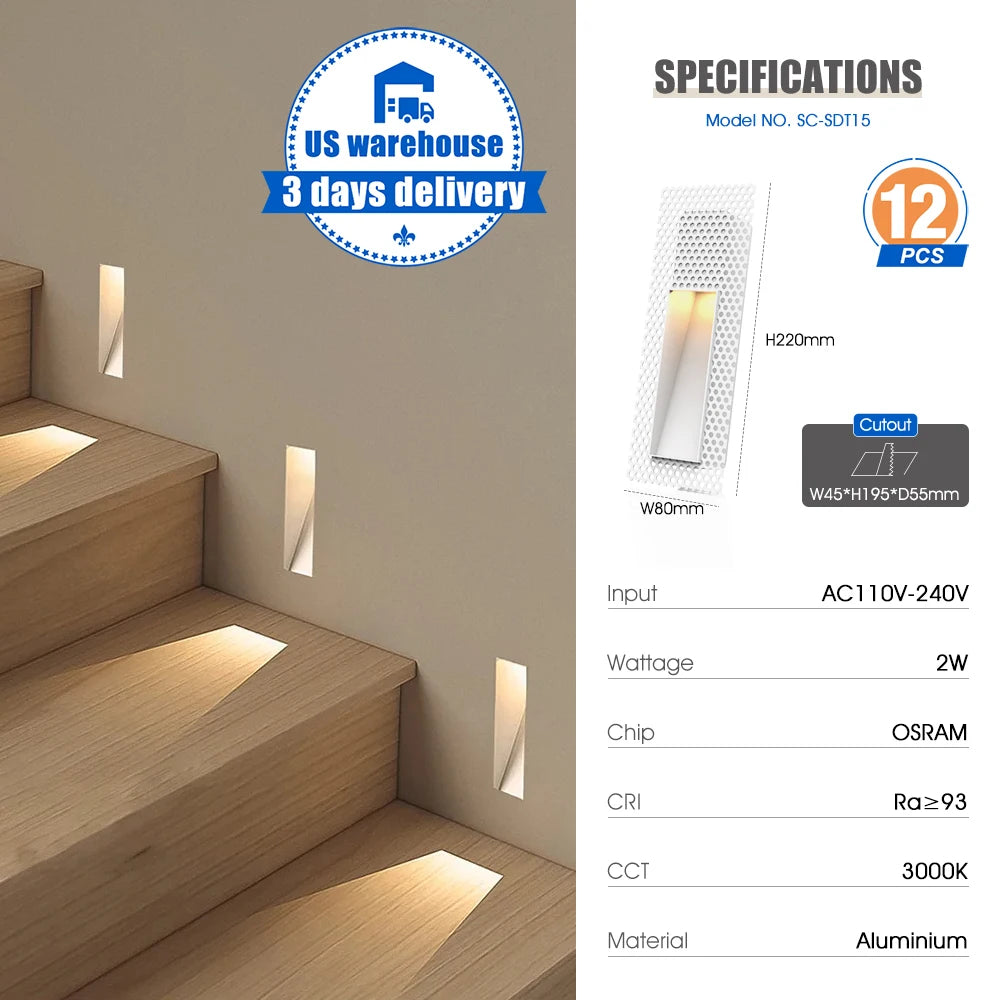 SCON Recessed Step Light LED Rectangle Skirting Wall Light Invisible Stair Lights Indoor Trimless Design For Hallway Stairway