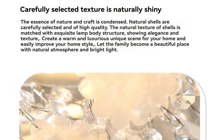 French Luxury LED Pendant Lights Blue White Natural Shell Crystal Chandelier Lamps for Romantic Living Dining Bedroom Home Decor